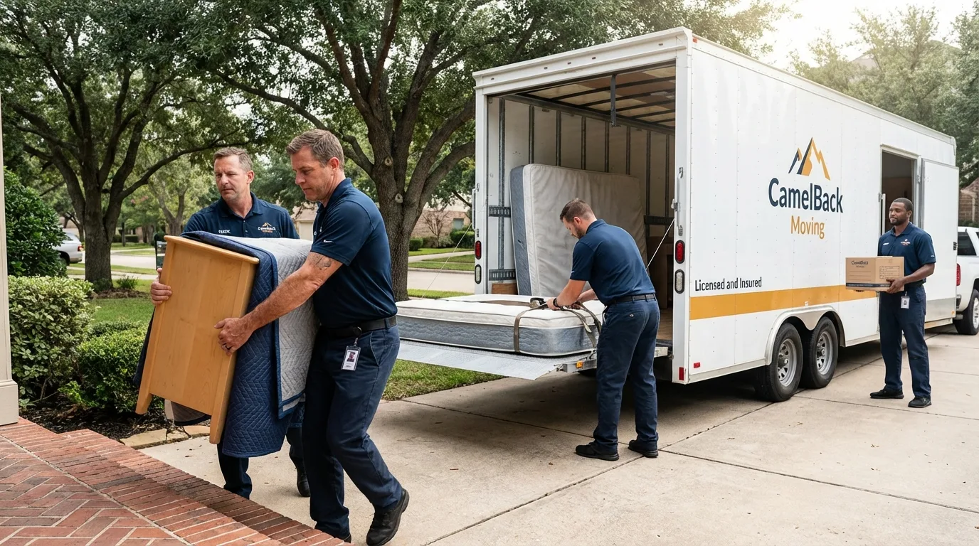 Crew loading residential truck for cross-state move from La Grande, OR