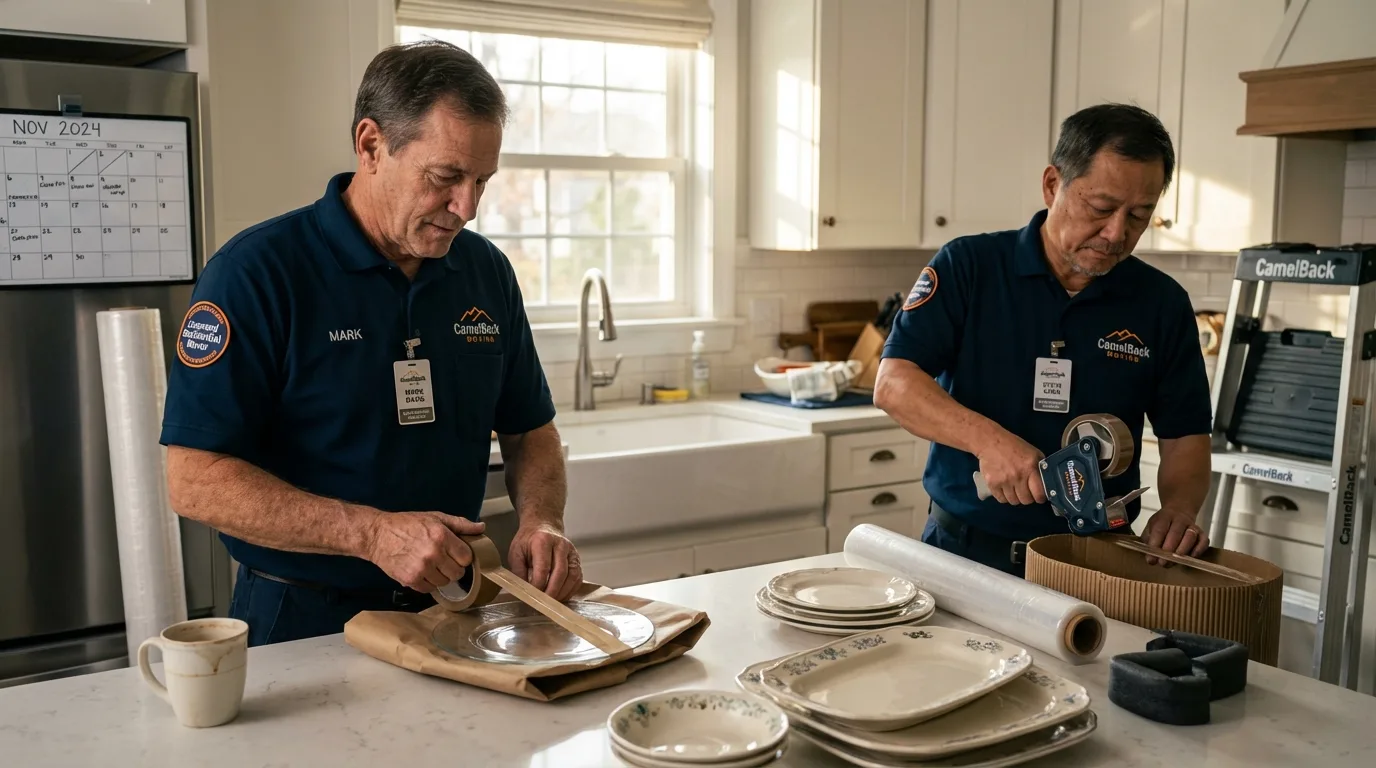 Professional crew packing kitchen dishware in La Grande, OR